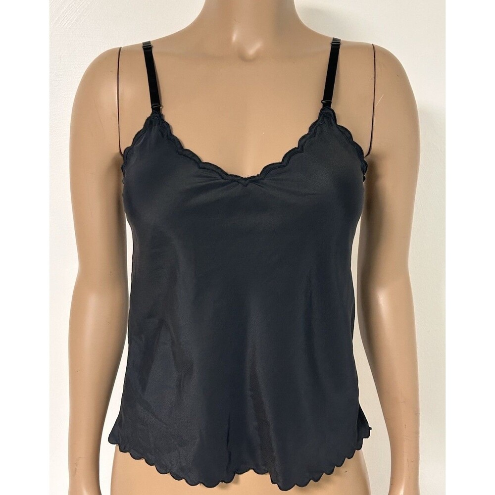 Barbizon Black Camisole Top Small Adjustable Vintage Scalloped Edge Cami